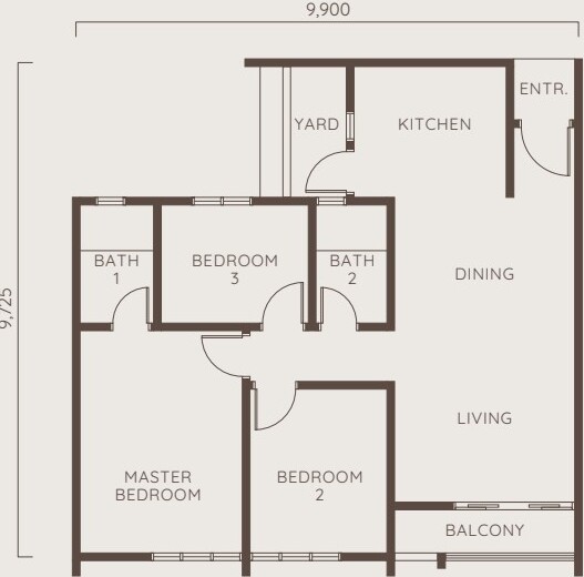 Type D floorplan — 915 sqft